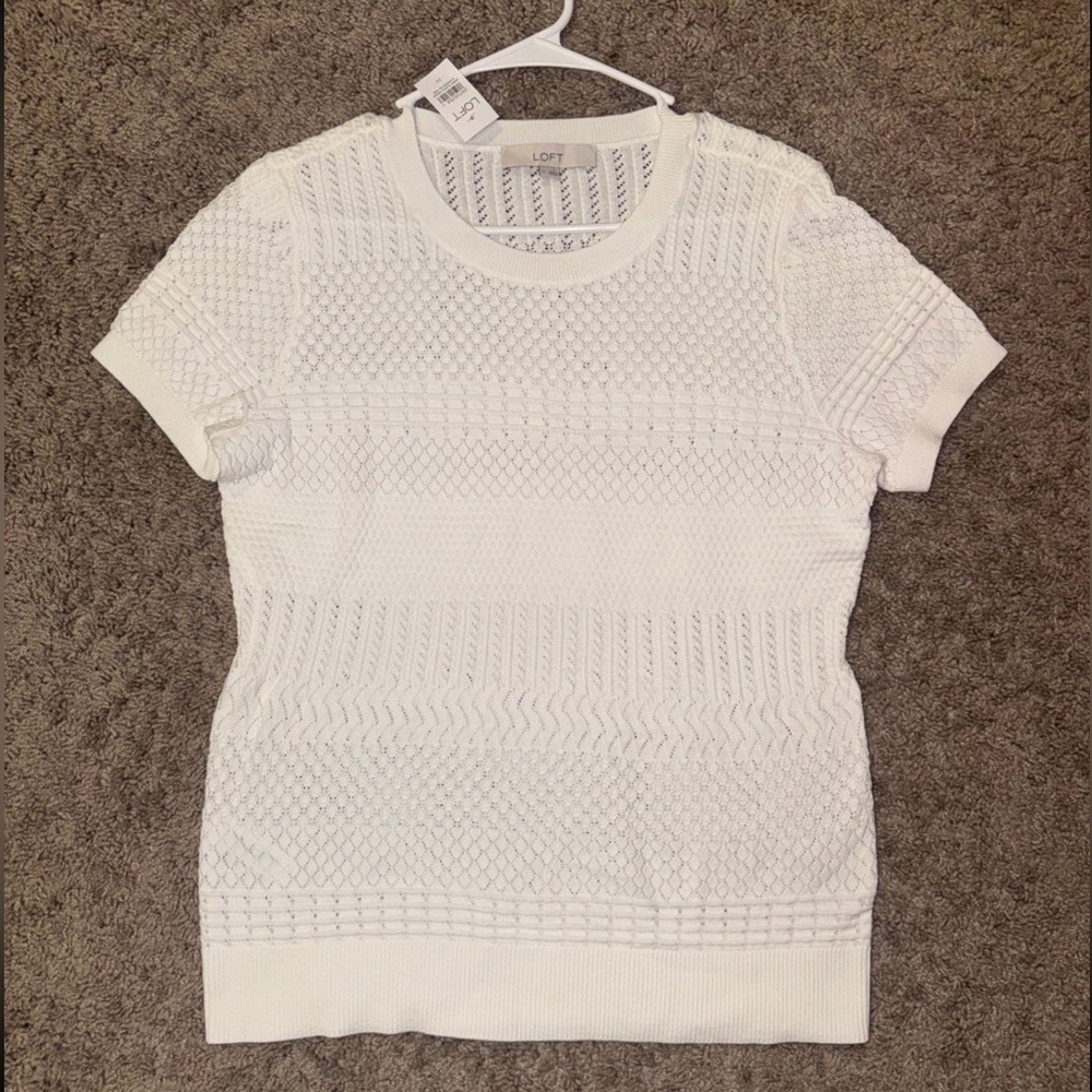 LOFT Women's Textured White Short Sleeve Top
